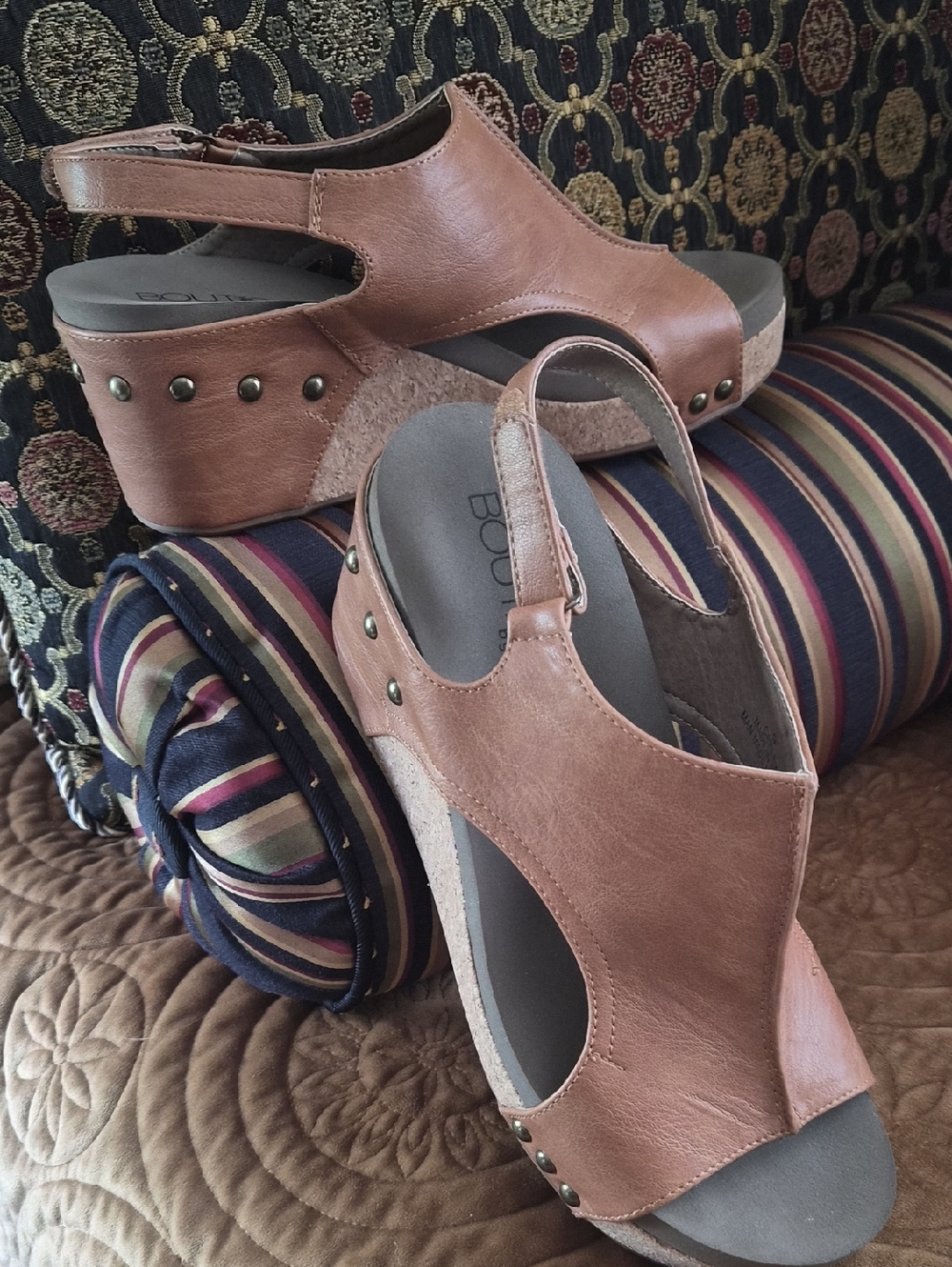 boutque Brown Leather Platform Slingback Sandals